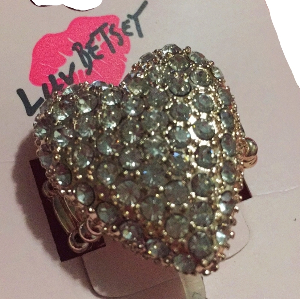 Betsey Johnson Gold-Toned Heart with Rhinestones Ring